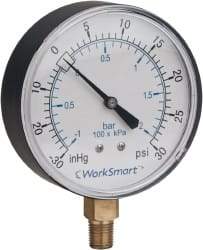 Value Collection - 1-1/2" Dial, 1/8 Thread, 30-0-30 Scale Range, Pressure Gauge - Lower Connection Mount, Accurate to 3-2-3% of Scale - Americas Tooling