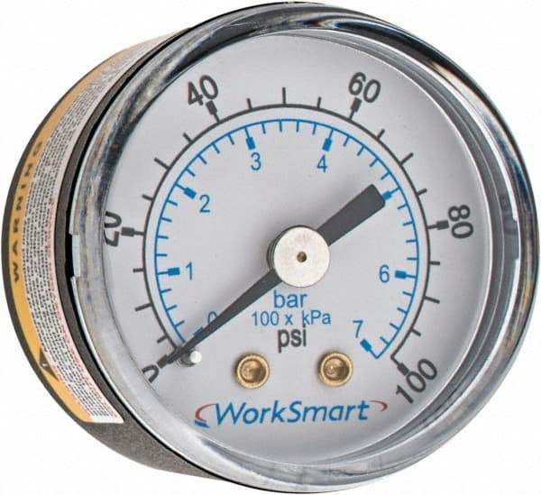 Value Collection - 1-1/2" Dial, 1/8 Thread, 0-100 Scale Range, Pressure Gauge - Center Back Connection Mount, Accurate to 3-2-3% of Scale - Americas Tooling