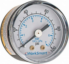 Value Collection - 1-1/2" Dial, 1/8 Thread, 0-100 Scale Range, Pressure Gauge - Center Back Connection Mount, Accurate to 3-2-3% of Scale - Americas Tooling