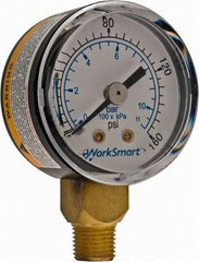 Value Collection - 1-1/2" Dial, 1/8 Thread, 0-160 Scale Range, Pressure Gauge - Lower Connection Mount, Accurate to 3-2-3% of Scale - Americas Tooling