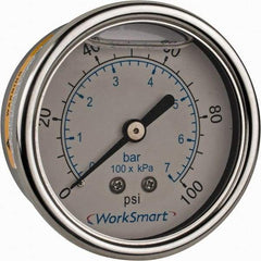 Value Collection - 2-1/2" Dial, 1/4 Thread, 0-100 Scale Range, Pressure Gauge - Center Back Connection Mount, Accurate to 3-2-3% of Scale - Americas Tooling