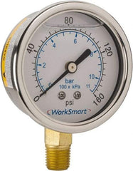 Value Collection - 2-1/2" Dial, 1/4 Thread, 0-160 Scale Range, Pressure Gauge - Lower Connection Mount, Accurate to 3-2-3% of Scale - Americas Tooling