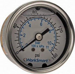 Value Collection - 2" Dial, 1/4 Thread, 0-160 Scale Range, Pressure Gauge - Center Back Connection Mount, Accurate to 3-2-3% of Scale - Americas Tooling