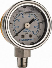 Value Collection - 1-1/2" Dial, 1/8 Thread, 0-1,000 Scale Range, Pressure Gauge - Lower Connection Mount, Accurate to 3-2-3% of Scale - Americas Tooling