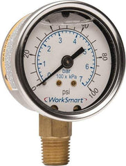 Value Collection - 2" Dial, 1/4 Thread, 0-100 Scale Range, Pressure Gauge - Lower Connection Mount, Accurate to 3-2-3% of Scale - Americas Tooling