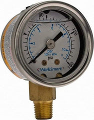 Value Collection - 1-1/2" Dial, 1/8 Thread, 0-160 Scale Range, Pressure Gauge - Lower Connection Mount, Accurate to 3-2-3% of Scale - Americas Tooling