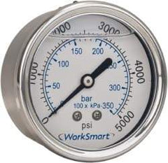 Value Collection - 2-1/2" Dial, 1/4 Thread, 0-600 Scale Range, Pressure Gauge - Center Back Connection Mount, Accurate to 3-2-3% of Scale - Americas Tooling