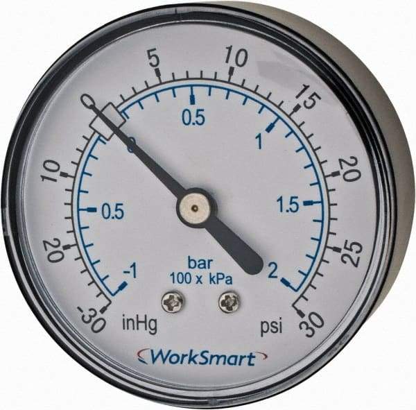 Value Collection - 2-1/2" Dial, 1/4 Thread, 30-0-30 Scale Range, Pressure Gauge - Center Back Connection Mount, Accurate to 3-2-3% of Scale - Americas Tooling