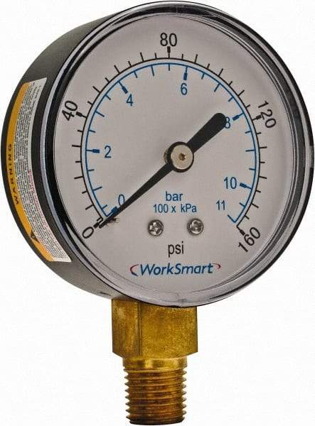 Value Collection - 2-1/2" Dial, 1/4 Thread, 0-160 Scale Range, Pressure Gauge - Lower Connection Mount, Accurate to 3-2-3% of Scale - Americas Tooling