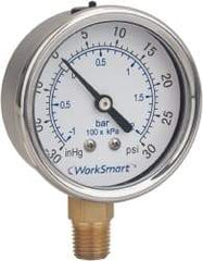 Value Collection - 1-1/2" Dial, 1/8 Thread, 0-160 Scale Range, Pressure Gauge - Lower Connection Mount, Accurate to 3-2-3% of Scale - Americas Tooling