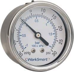 Value Collection - 2-1/2" Dial, 1/4 Thread, 30-0-30 Scale Range, Pressure Gauge - Center Back Connection Mount, Accurate to 3-2-3% of Scale - Americas Tooling