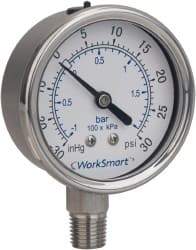 Value Collection - 2-1/2" Dial, 1/4 Thread, 0-3,000 Scale Range, Pressure Gauge - Lower Connection Mount, Accurate to 3-2-3% of Scale - Americas Tooling