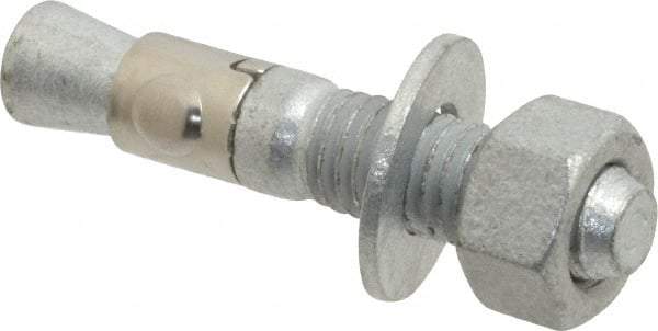 Powers Fasteners - 1/2" Diam, 1/2" Drill, 2-3/4" OAL, 3-3/8" Min Embedment Wedge Expansion Concrete Anchor - Steel, Galvanized Finish, Hex Nut Head, Hex Drive, 2" Thread Length - Americas Tooling