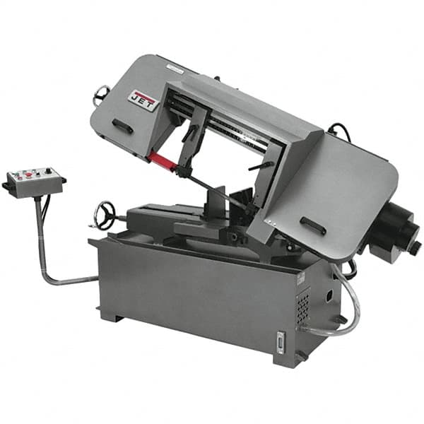 Jet - 12 x 20" Max Capacity, Semi-Automatic Variable Speed Pulley Horizontal Bandsaw - 82 to 262 SFPM Blade Speed, 460 Volts, 45°, 3 hp, 3 Phase - Americas Tooling