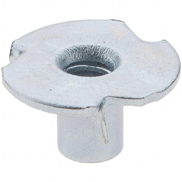 Made in USA - #6-32 Zinc-Plated Steel Standard Tee Nut - 1/4" Barrel Length, 1/2" Flange Diam, 3 Prongs - Americas Tooling