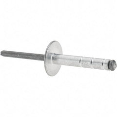 RivetKing - Large Flange Head Aluminum Open End Blind Rivet - Steel Mandrel, 0.437" to 3/4" Grip, 1.065" Length Under Head, 3/16" Body Diam - Americas Tooling