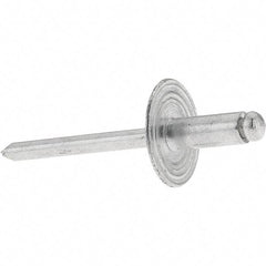 Value Collection - Size 64 Large Flange Dome Head Aluminum Open End Blind Rivet - Aluminum Mandrel, 0.062" to 1/4" Grip, 0.615" Head Diam, 0.192" to 0.196" Hole Diam, 0.45" Length Under Head, 3/16" Body Diam - Americas Tooling