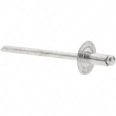 Value Collection - Size 42 Large Flange Dome Head Aluminum Open End Blind Rivet - Aluminum Mandrel, 0.032" to 1/8" Grip, 3/8" Head Diam, 0.129" to 0.133" Hole Diam, 0.275" Length Under Head, 1/8" Body Diam - Americas Tooling