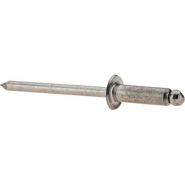 Value Collection - Size 56 Dome Head Stainless Steel Open End Blind Rivet - Stainless Steel Mandrel, 0.251" to 3/8" Grip, 0.312" Head Diam, 0.16" to 0.164" Hole Diam, 0.55" Length Under Head, 5/32" Body Diam - Americas Tooling