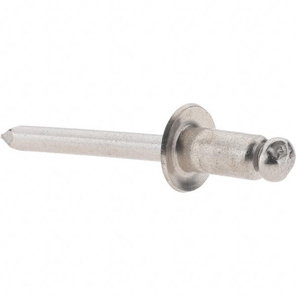 Value Collection - Size 84 Dome Head Stainless Steel Open End Blind Rivet - Stainless Steel Mandrel, 0.062" to 1/4" Grip, 1/2" Head Diam, 0.257" to 0.261" Hole Diam, 1/2" Length Under Head, 1/4" Body Diam - Americas Tooling