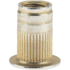 Value Collection - #8-32, 0.265 Insert Diam, 0.42" OAL, Knurled Body Open End Threaded Insert - 0.2656" Hole Diam, 0.39" Head Diam, 1008/1010 Steel, Clear Protective Coating & Zinc Yellow Dichromate Finish - Americas Tooling