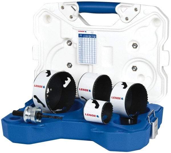 Lenox - 5 Piece, 2" to 4-1/8" Saw Diam, Contractor's Hole Saw Kit - Bi-Metal, Includes 4 Hole Saws - Americas Tooling