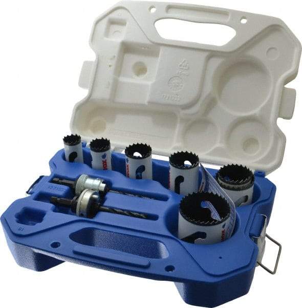 Lenox - 9 Piece, 7/8" to 2-1/8" Saw Diam, Contractor's Hole Saw Kit - Bi-Metal, Includes 7 Hole Saws - Americas Tooling