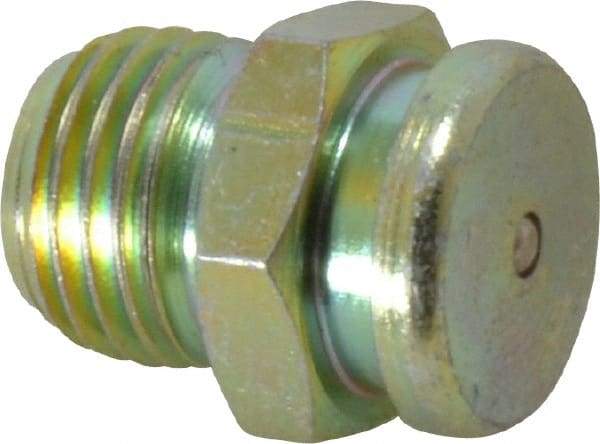 PRO-LUBE - Straight Head Angle, 1/4-18 NPTF Steel Button-Head Grease Fitting - 5/8" Hex, 21mm Overall Height, 12.3mm Shank Length, Zinc Plated Finish - Americas Tooling