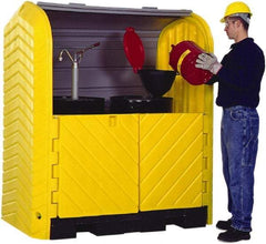 UltraTech - 41-1/4" Wide x 67-1/4" Deep x 74" High, Polyethylene Vertical Drum Cabinet - Yellow/Black, Roll Top & Swing-out Barn Style Door, 1 Shelf, 2 Drums - Americas Tooling