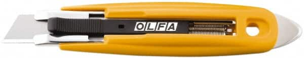 Olfa - Retractable Utility Knife - 2.84" High Carbon Tool Steel Blade, Yellow ABS Plastic/Stainless Steel Handle, 1 Blade Included - Americas Tooling