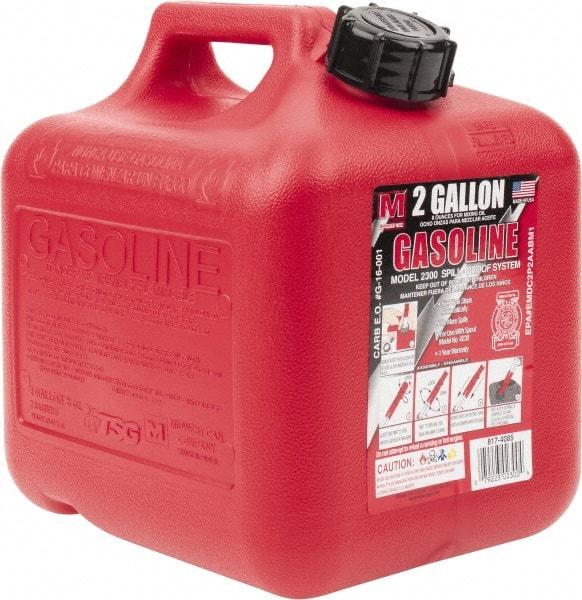 Made in USA - 2 Gal High Density Polyethylene Spill-Proof CARB Gas Can - 9-3/4" High x 9-1/4" Diam, Red - Americas Tooling