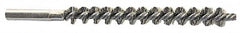 Schaefer Brush - 4" Brush Length, 11/16" Diam, Double Stem, Single Spiral Tube Brush - 6-1/4" Long, Stainless Steel, 12-24 Female Connection - Americas Tooling