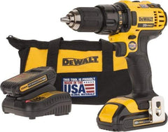 DeWALT - 20 Volt 1/2" Chuck Pistol Grip Handle Cordless Drill - 0-600 & 0-2000 RPM, Keyless Chuck, Reversible, 2 Lithium-Ion Batteries Included - Americas Tooling