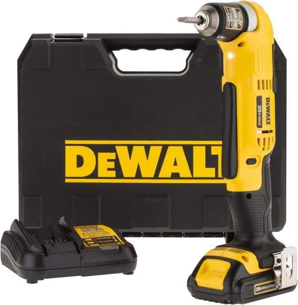 DeWALT - 20 Volt 3/8" Chuck Right Angle Handle Cordless Drill - 0-650 & 0-2000 RPM, Keyless Chuck, Reversible, 1 Lithium-Ion Battery Included - Americas Tooling