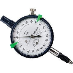 Mitutoyo - 1mm Range, 0-100-0 Dial Reading, 0.001mm Graduation Dial Drop Indicator - 57mm Dial, 0.2mm Range per Revolution, 0.005mm Accuracy, Revolution Counter - Americas Tooling