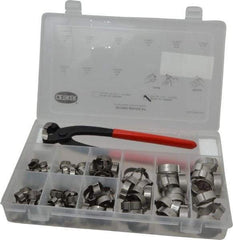 Oetiker - 124 Piece, 5/16 to 1" Diam, 2-Ear Service Clamp Kit - 123 Clamps & 1 Stainless Steel Side Jaw Pincer - Americas Tooling