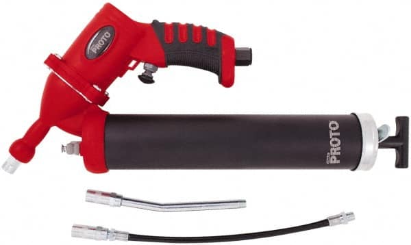 Proto - 3,600 Max psi, Air-Operated Grease Gun - 14 oz Capacity, 1/8 Thread Outlet, 3-Way, Bulk, Cartridge & Filler Pump - Americas Tooling