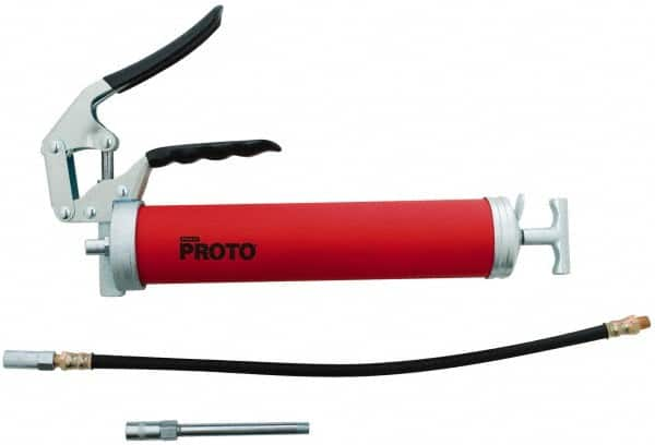 Proto - 3,600 Max psi, Flexible Pistol Grease Gun - 14 oz (Cartridge) & 16 oz (Bulk) Capacity, 1/8 Thread Outlet, 3-Way, Bulk, Cartridge & Filler Pump - Americas Tooling