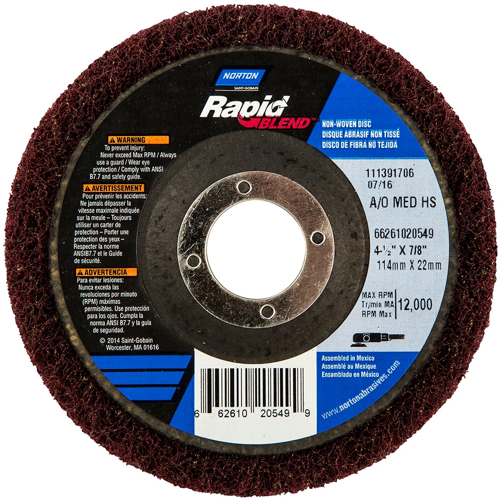 Norton - 4-1/2" Diam, Medium Grade, Aluminum Oxide Deburring Disc - Americas Tooling