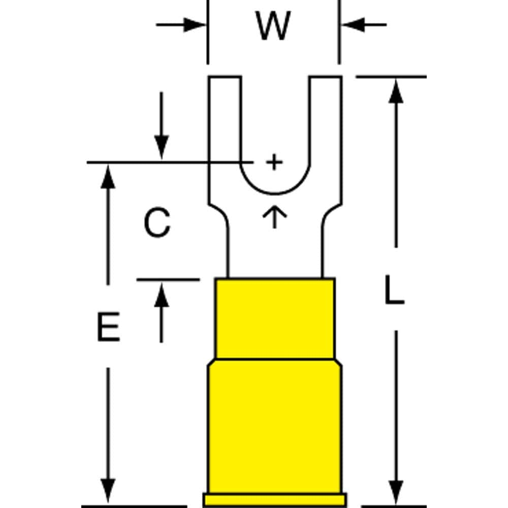 3M - #8 Stud, 12 to 10 AWG Compatible, Partially Insulated, Crimp Connection, Block Fork Terminal - Americas Tooling