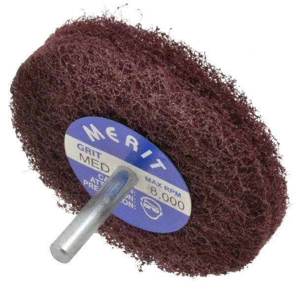 Merit Abrasives - 3" Diam, Medium Mounted Scrubber Buffing Wheel - 2 Ply, Medium Grade, 1/4" Shank Diam, 8,000 RPM - Americas Tooling