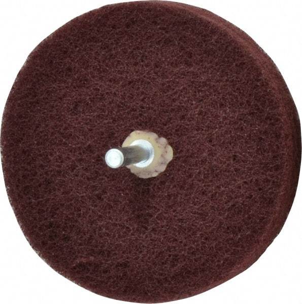 Merit Abrasives - 4" Diam, Medium Mounted Scrubber Buffing Wheel - 3 Ply, Very Fine Grade, 1/4" Shank Diam, 6,000 RPM - Americas Tooling