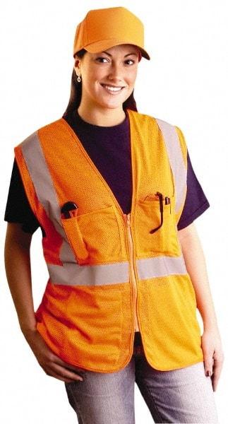 OccuNomix - Size 2X/3XL High Visibility Yellow Mesh Surveyor's Vest - 52 to 54" Chest, ANSI 107-2015, Zipper Closure, 12 Pockets, Polyester - Americas Tooling