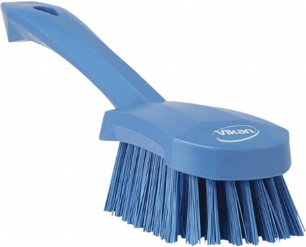 Vikan - 1.3" Bristle Length, Polyester Scrub Brush - 4-1/4" Long x 2-3/4" Wide Head, 10" OAL, Blue, Polypropylene Block - Americas Tooling