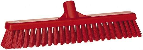 Vikan - 16" Fine Particle Synthetic Push Broom - 2" Bristle Length, Plastic Block, European Threaded Handle Connection - Americas Tooling