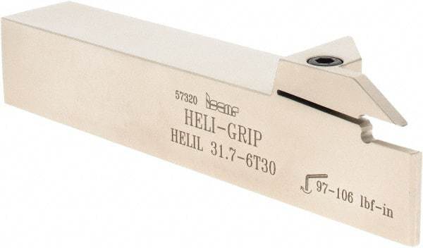 Iscar - HELI, External, Left Hand, 0.236 to 1/4" Groove Width, Indexable Grooving Tool Holder - DG.. 6303, GRIP 6.. Insert Compatibility, 1-1/4" Shank Height, 1-1/4" Shank Width, 7" OAL - Americas Tooling