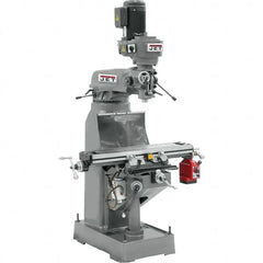 Jet - 9" Table Width x 42" Table Length, Step Pulley Control, 3 Phase Knee Milling Machine - R8 Spindle Taper, 2 hp - Americas Tooling