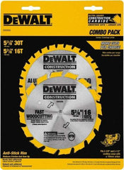 DeWALT - 5-3/8" Diam, 0.3937" Arbor Hole Diam, 16 & 30 Tooth Wet & Dry Cut Saw Blade - Tungsten Carbide-Tipped, Fast Cutting Action, Diamond Arbor - Americas Tooling