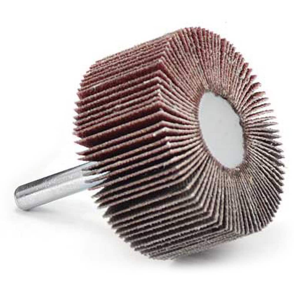 Superior Abrasives - Mounted Flap Wheels; Abrasive Type: Coated ; Outside Diameter (Inch): 2 ; Face Width (Inch): 1 ; Abrasive Material: Aluminum Oxide ; Grit: 240 ; Mounting Type: 1/4" Shank - Exact Industrial Supply