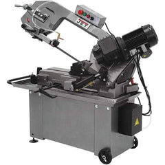 Jet - 8 x 14" Max Capacity, Manual Geared Head Horizontal Bandsaw - 135, 197 & 256 SFPM Blade Speed, 110/220 Volts, 45°, 1 hp, 1 Phase - Americas Tooling